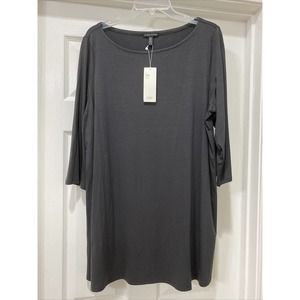 New EILEEN FISHER Bateau Neck Graphite Gray Stretch Tencel Jersey Tunic Top XL